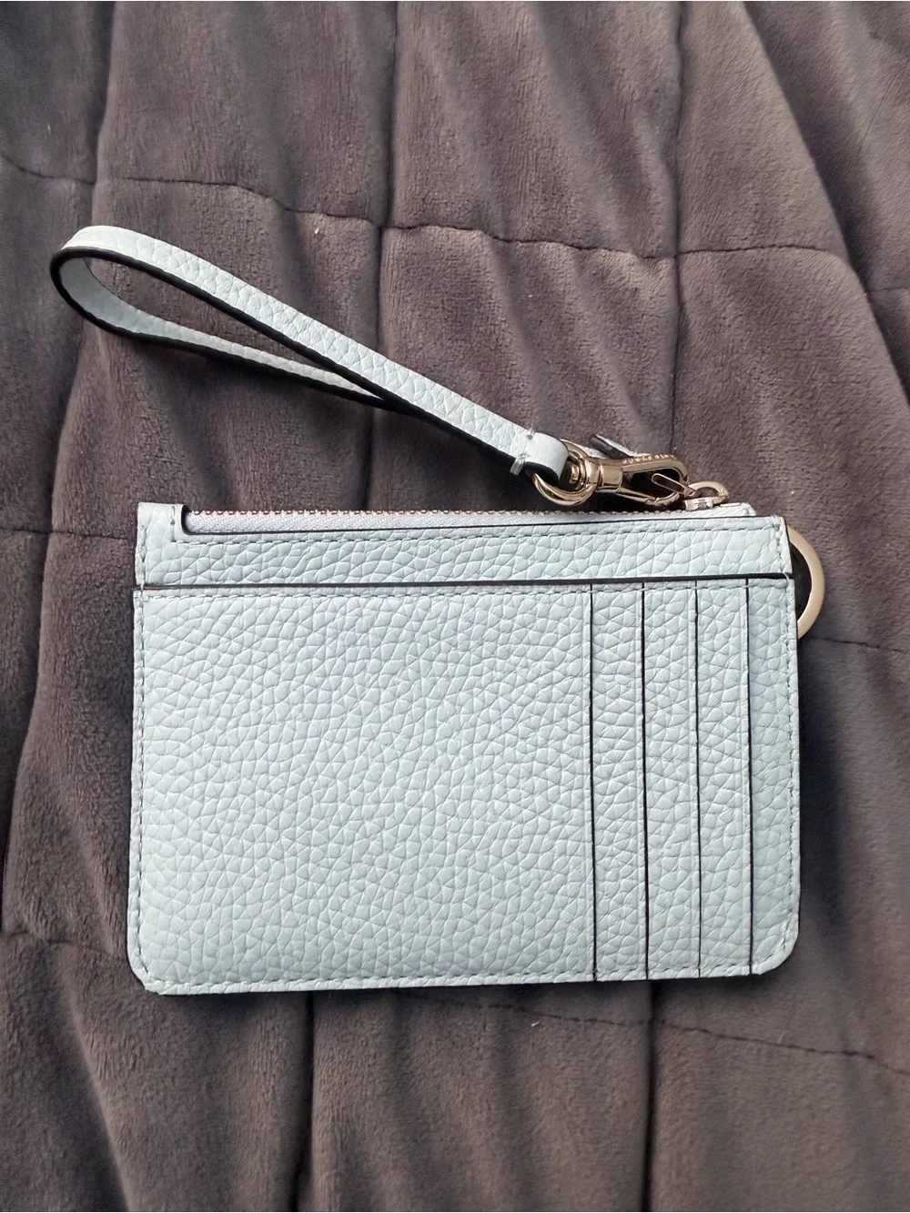 kate spade light blue Pebbled Leather Wristlet with Gold Logo